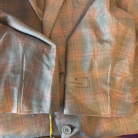 NWT Canali Men’s Wool Silk Linen Plaid Sport Coat Blazer Size 56R US 46R Luxury - Picture 3 of 12